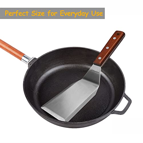Professional Metal Spatula for Cast Iron Skillets and Flat Top Grills (3''x5''_Wooden Handle)