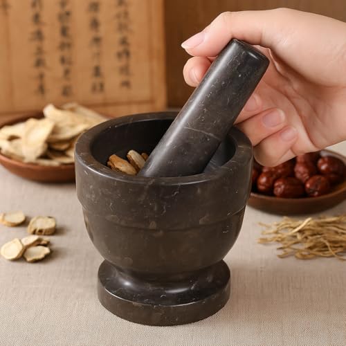 Natural Charcoal Marble Mortar & Pestle (Dark Gray / 5.9" Diam. x 5.75" H)