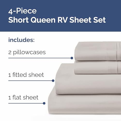 Short Queen Size 4 Piece Bed Sheet Set (03 - Light Grey / Short Queen)