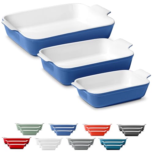 Stoneware Casserole Dish Bakeware Set of 3 (Reactive Blue)