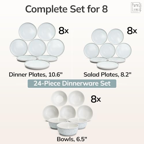 24 Piece Stoneware Dinnerware Set for 8 (Light / Beige Blue / Set for 8 (24pcs))
