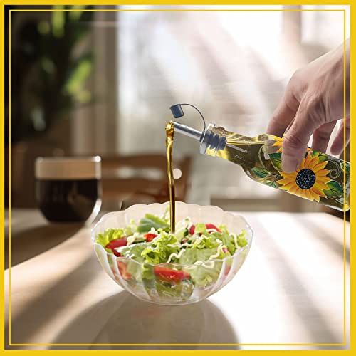 7oz Hand Painted Glass Olive Oil Bottle Dispenser (Sunflower)