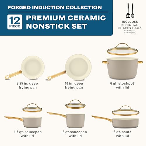 Forged Induction Ceramic Nonstick Cookware Set (Taupe / Cookware Set (12-Piece))