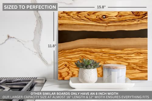 Handcrafted Italian Olive Wood Cheese & Charcuterie Board Set with Unique Black Resin Artwork (Black)