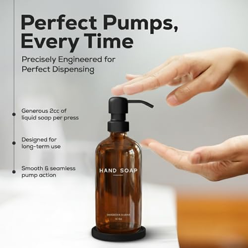 Amber Glass Hand Soap Dispenser Bathroom Set by Brighter Barns (Amber H)