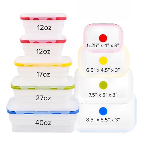 Collapsible Food Storage Containers with Lids (Assorted Colors-Sizes 5pc)