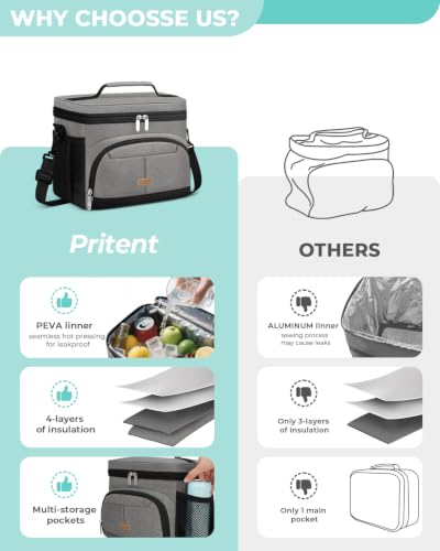 Lunch Box for Men Women Insulated Lunch Tote Cooler Bag Lunchbox (Light Grey / Large)