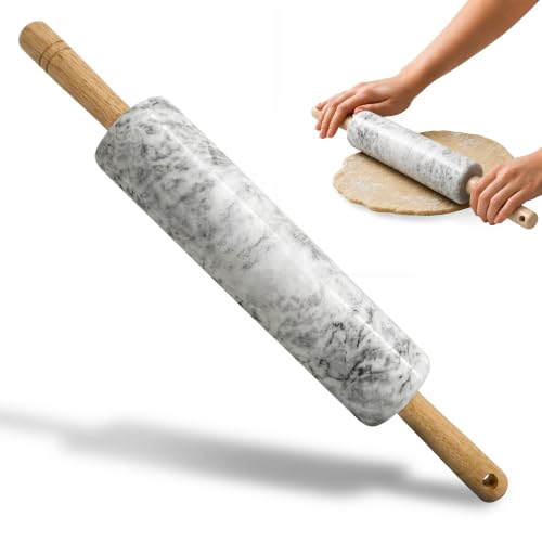 Dough Rolling Pin with Wooden Stand (Marble)