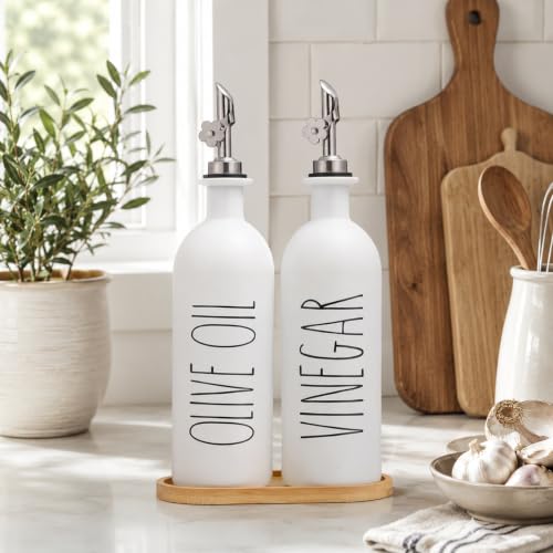16oz Olive Oil Dispenser Bottles for Kitchen (White+Tray / 16 fl oz)