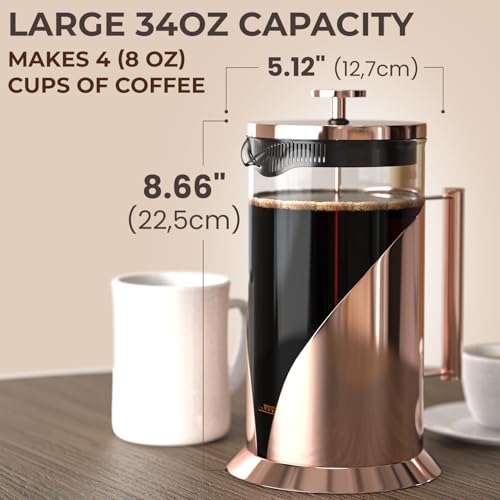 Stainless Steel French Press Coffee Maker 34 oz (Rose Gold)