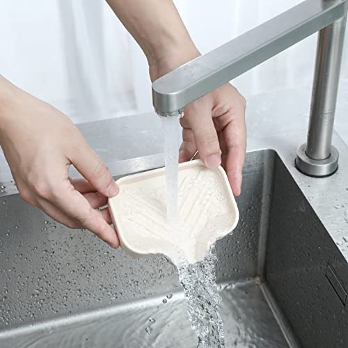 Silicone Soap Dish with Drain Spout (Tapioca / S(4.9"×3.2"))