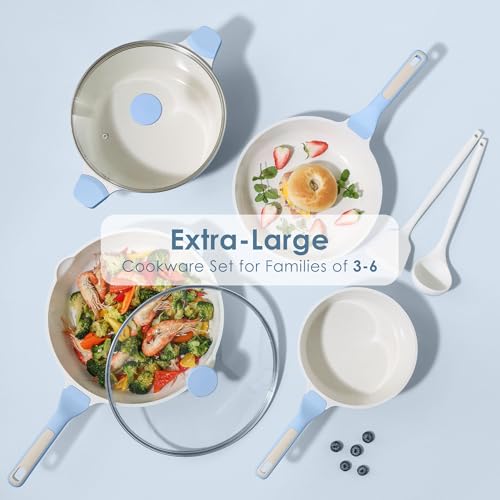 Nonstick Ceramic Cookware Set Large 13 (Light Blue)