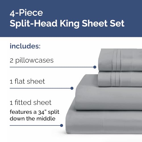 Flex Top Split Head King 4 Piece Sheet Set (05 - Steel Blue / Split Head/Flex Top)
