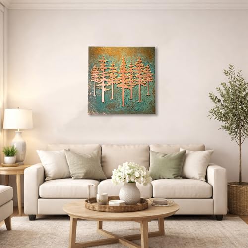 Handmade Wall Hanging Patina Art (Pine Trees / 24 inch)