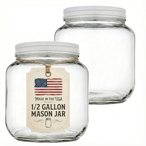 64 oz Mason Jars Wide Mouth (White Lid / 0.5 Gallon)