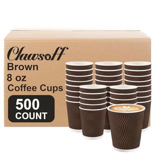 500 Pack 8 oz Ripple Insulated Disposable Paper Cups (Brown-500 / 8 oz)