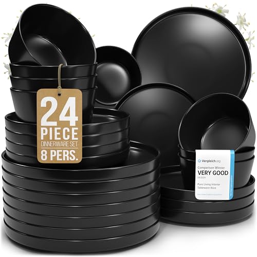 24 Piece Black Dinnerware Set for 8 (Matte Black / Set for 8 (24pcs))