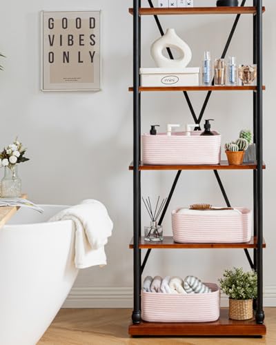 Small Woven Storage Basket for Organizing (Light Pink / 13.5"L x 9.5"W x 5"H)