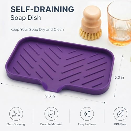 Silicone Soap Dish with Drain Spout (Purple / M(9.6"×5.3"))