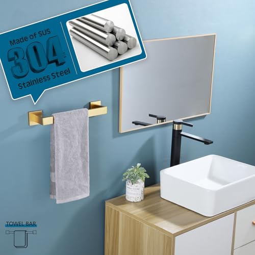 12 Inch Hand Towel Holder Bath Towel Bar Kitchen Dish Cloths Hanger Stainless Steel Wall Mount (Brushed Gold / 12-Inch)