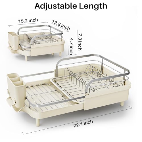 Expandable Dish Drying Rack for Kitchen Counter (Beige)