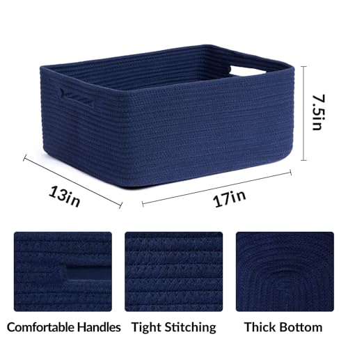 Large Storage Baskets for Shelves (2pcs-L17×W13×H7.5" / Navy Blue)