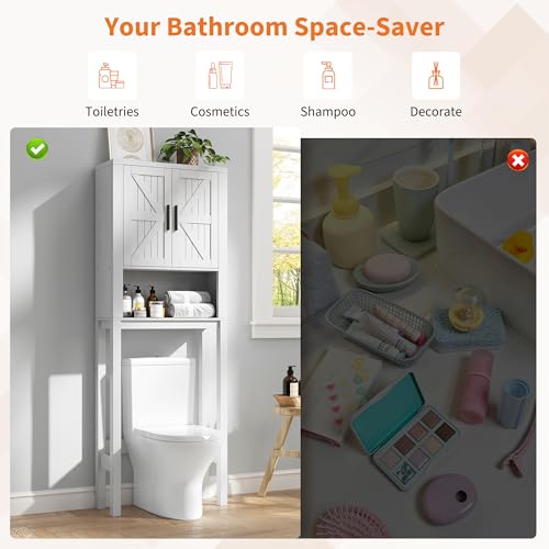 23.6 Inches Wide Toilet Rack with Over The Toilet Storage Cabinet (White 23.6"w)