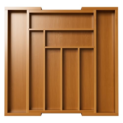 Bamboo Expandable Silverware Drawer Organizer (Brown / Medium)