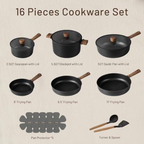 16pcs Pots and Pans Set (Black / 16 pieces)
