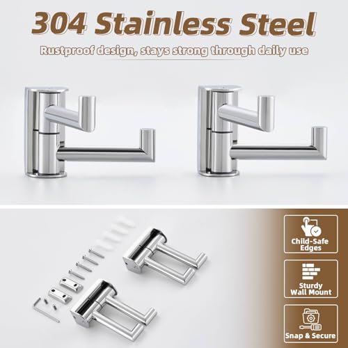 Swivel Wall Hooks with 2 Arm (2 Pack / Polished Chrome)