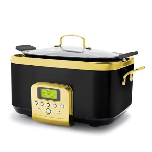Elite 8-in-1 Programmable 6QT Electric Slow Cooker, Dishwasher Safe Lid & Removable Crock, PFAS-Free Healthy Ceramic Nonstick Multi-Cooker, Sear, Sauté, Brown, Steam Basket, Roast, Gold (6 Quarts / Gold)