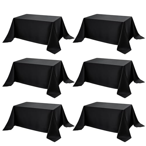 6 Pack Black Tablecloths for Rectangle Tables (Black / 90x156 In, 6 Pack)