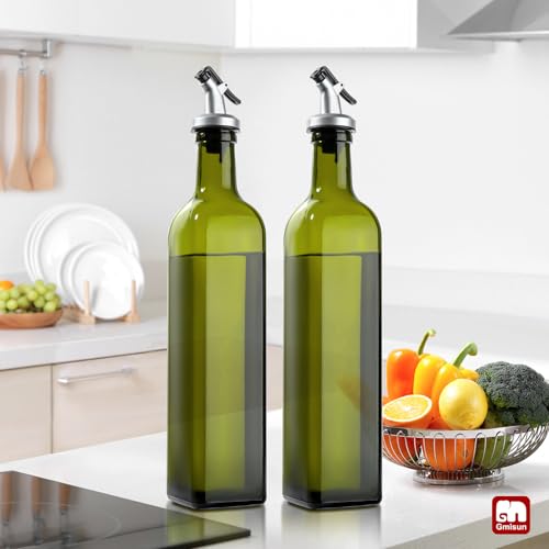 Olive Oil Dispenser Bottle for Kitchen (Green / 17 Ounces-2 Pack)