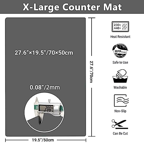 27.6x19.5in 2mm Silicone Mats for Kitchen Counter (Gray / 27.6"L x 19.5"W)