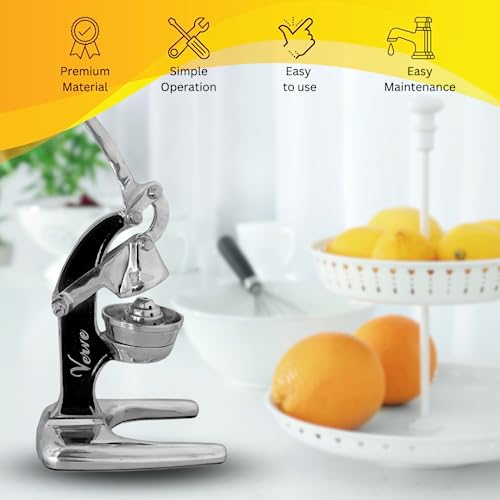 Artisan Cast Aluminum Professional Grade Manual Hand Press Juicer for Orange (Black)