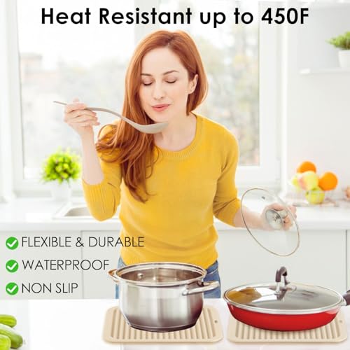4 Pack Beige Silicone Trivets For Hot Dishes