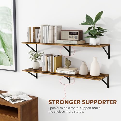 40W x 12D Deep Floating Shelves Set of 2 Rustic Brown (Rustic Brown With Black Metal Bracket / 40Wx12Dx5.8H)
