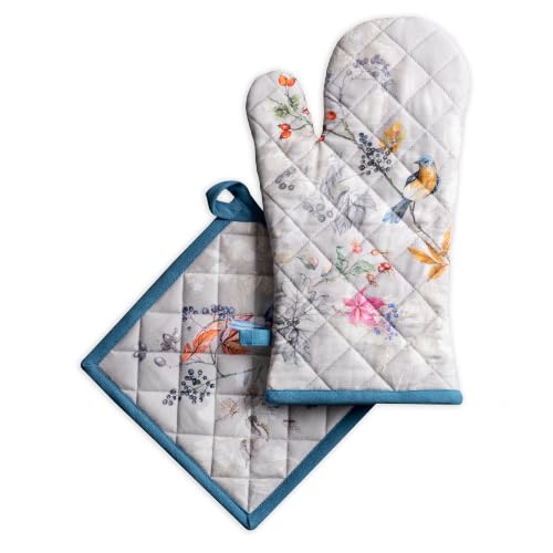 100% Cotton Oven Mitt & Pot Holder Set (037 - Equinoxe - Grey / 7.5" x 13" & 8" x 8" (Oven Mitt & Pot Holder))