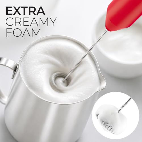 Powerful Milk Frother AA Batteries Included (Red / Compact Frother + Batteries)