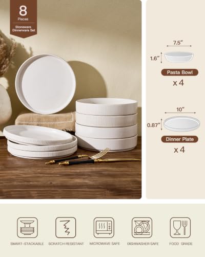Stoneware Dinnerware Sets for 4 (Matte White)