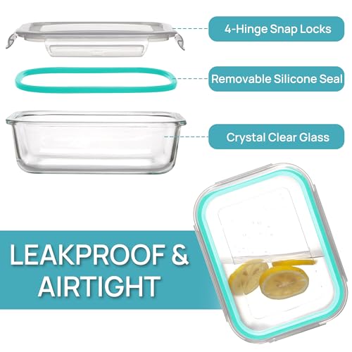 5 Pack 35oz Glass Food Storage Containers with Lids (Green / 35oz)