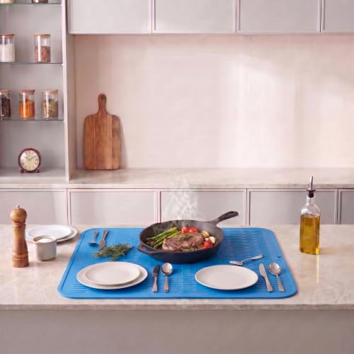Silicone Dish Drying Mat for Multiple Usage (Lichen Blue / 32"L x 18"W)