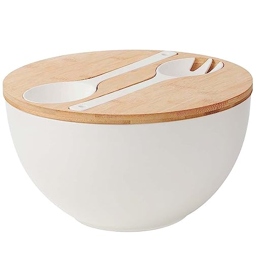 12.6" Extra Large Salad Serving Bowl Set with Wooden Lid&Utensils (12.6 inch / Matte White)