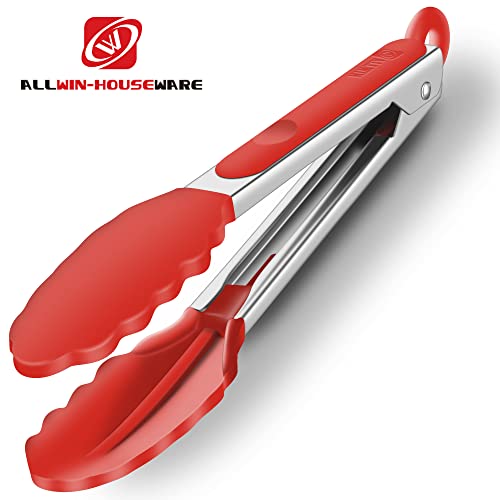 2 Pack Silicone Kitchen Tongs (Red)