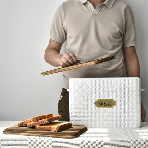 Extra Large Space Saving Farmhouse Bread Box With Wood Lid