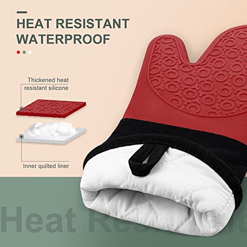 Silicone Oven Mitts (Red & Black / 14.6in Oven Mitts)
