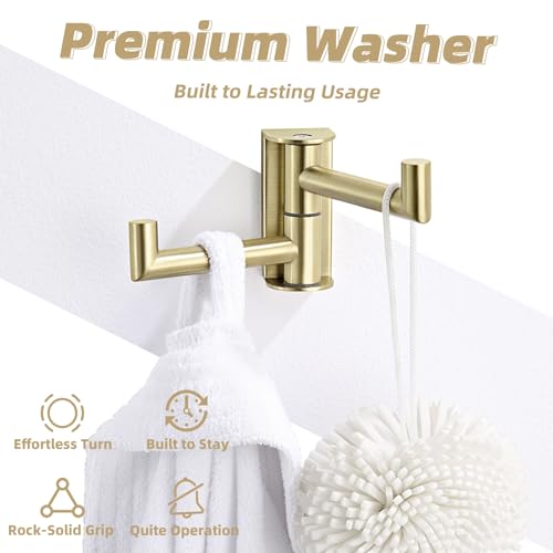Brushed Gold Swivel Towel Hook with 2 Rotating Arms (1 Pack / Brushed Gold)