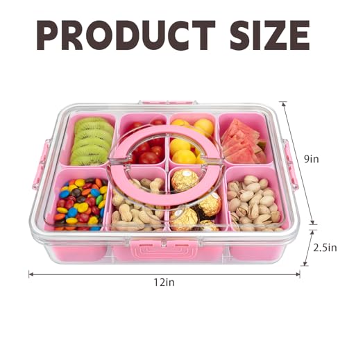 Divided Serving Tray with Lid and Handle (Pink)