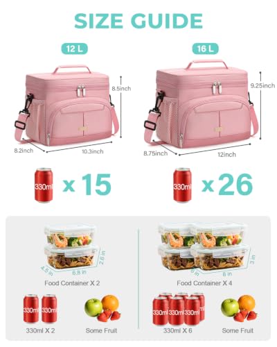 Lunch Box for Men Women Insulated Lunch Tote Cooler Bag Lunchbox (Pink / Large)