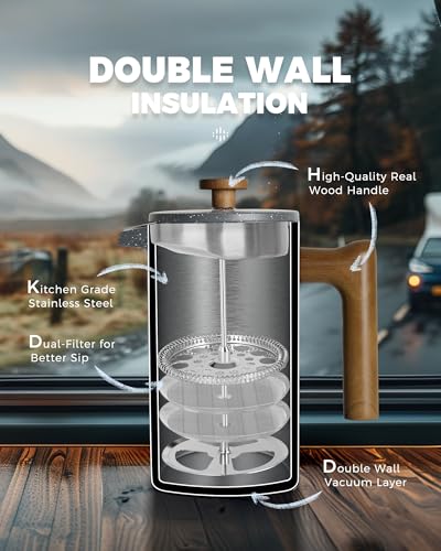 POLIVIAR French Press Coffee Maker (Gray)